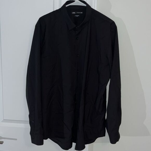 New ZARA Black Active Fabric Slim Fit Long Sleeve Button Down Shirt XL Poly - Picture 6 of 9